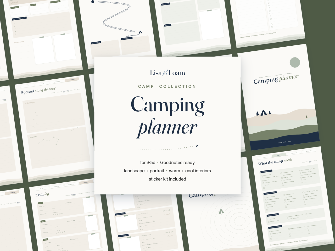 The Camping planner on a deep green background